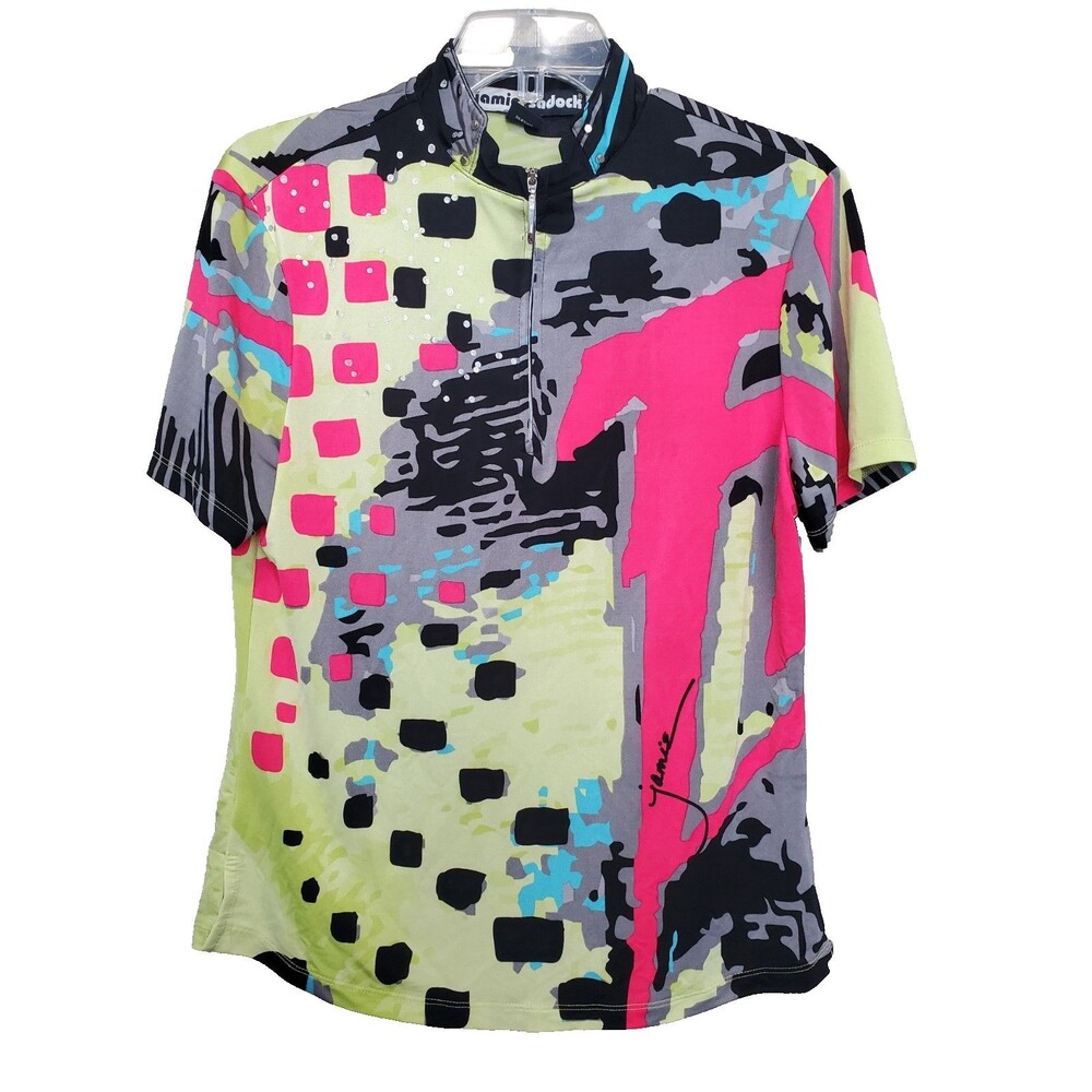 Jamie Sadock Quarter Zip Short Sleeve Artsy Golf Polo Athletic Shirt Size M
